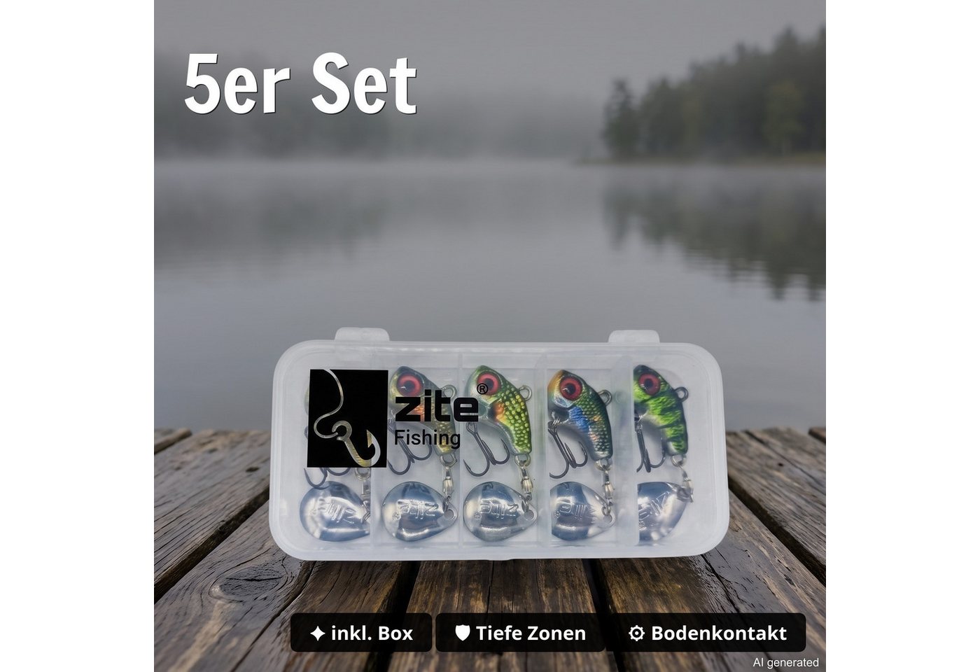 Zite Kunstköder Jigspinner Set Natur S-L 5-20g 5 Farben Barsch Forelle Hecht Zander