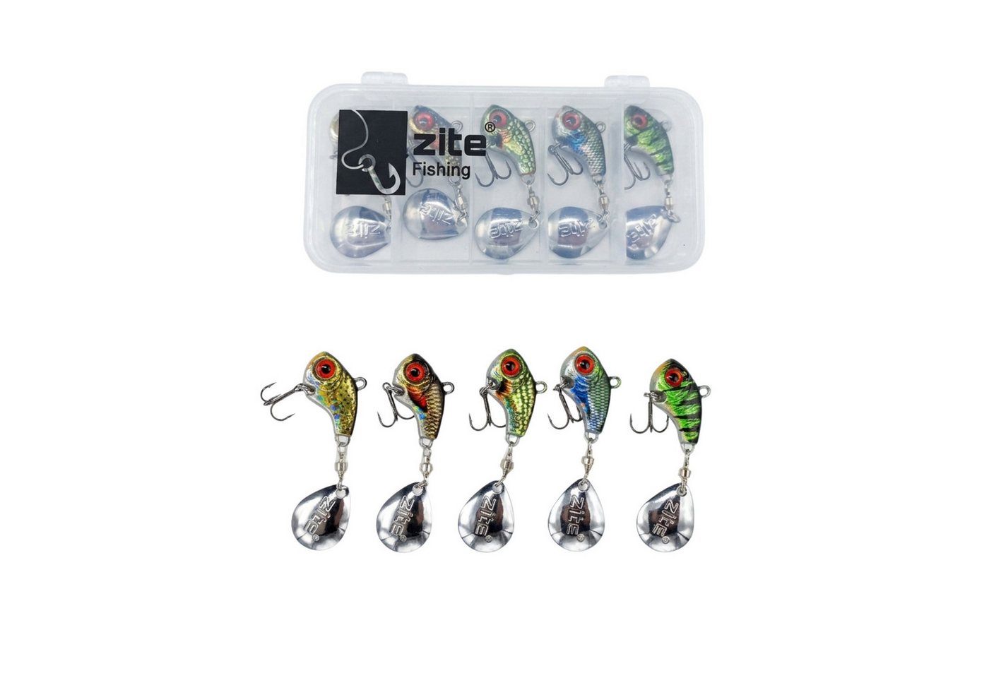 Zite Kunstköder Jigspinner Set Natur S-L 5-20g 5 Farben Barsch Forelle Hecht Zander Bild 2