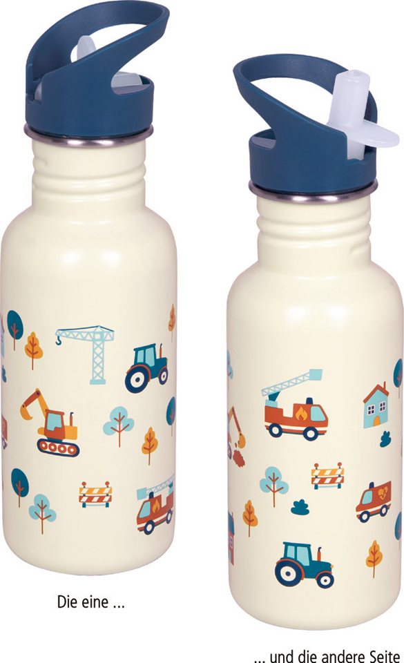COPPENRATH DIE SPIEGELBURG Trinkflasche Edelstahlflasche „Fahrzeuge “ 0,5 l Trinkflasche mit Reinigungsbürste, Leicht zu öffnender Deckel Bild 2