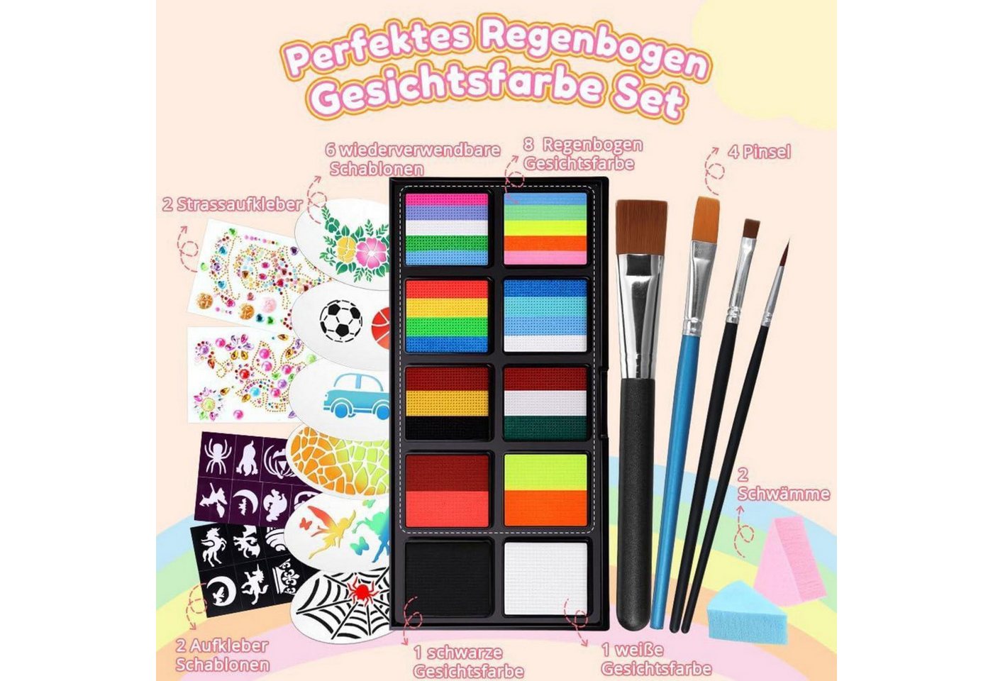 LuxusKollektion Theaterschminke Kinderschminke Gesichtsfarbe Wasserbasis Facepaint Regenbogenfarben Bild 5