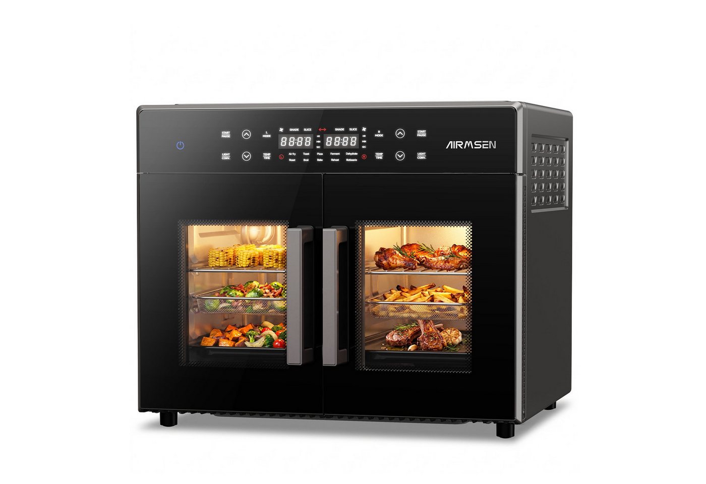Airmsen Minibackofen 30L XL Heißluftfritteuse mit Doppeltür,2400W Minibackofen Umluft, 10 voreingestellte Programme,Smartes Zwei-Zonen-Garen,15 Zubehör Bild 4