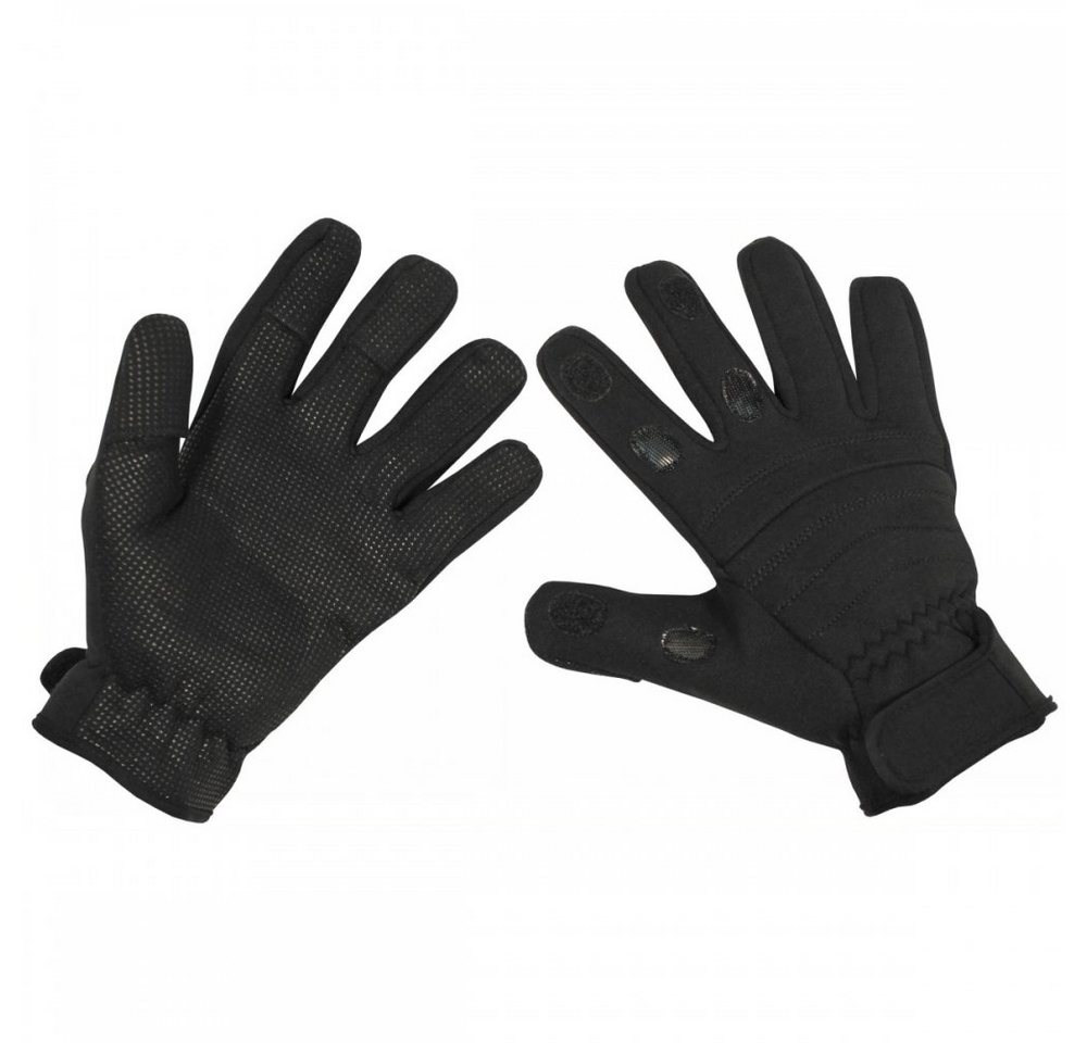 MFH Neoprenhandschuhe Fingerhandschuhe, Combat, Neopren, schwarz - S Daumen, Zeige- und Mittelfinger zurück- klappbar
