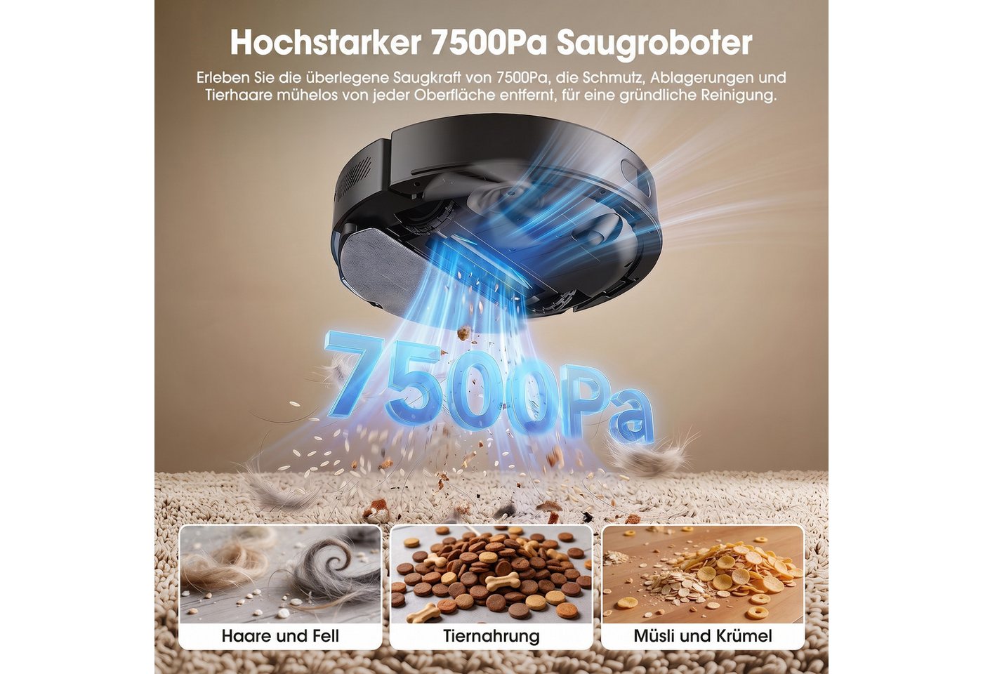 lubluelu Saugroboter L50 MAX mit Wischfunktion Sauger und Wisch Staubsauger 7500pa, 400 W, mit Beutel, Haarschneide-Anti-Verfilzungs-Technologie der Hauptbürste Bild 4