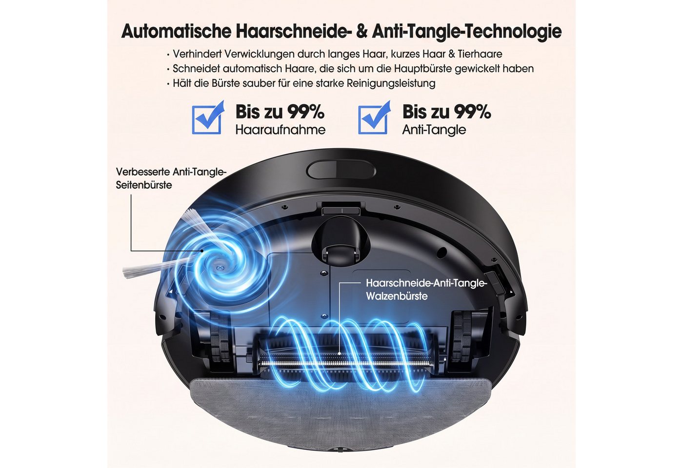 lubluelu Saugroboter L50 MAX mit Wischfunktion Sauger und Wisch Staubsauger 7500pa, 400 W, mit Beutel, Haarschneide-Anti-Verfilzungs-Technologie der Hauptbürste Bild 5