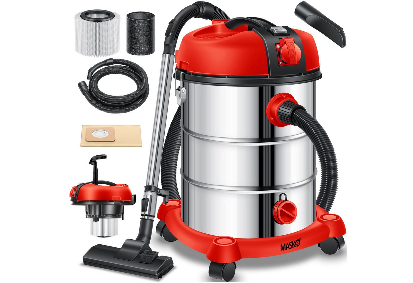 MASKO Industriesauger, 2300 W, Nass- & Trocken Saugen inkl. Beutel, HEPA Filter + Aufsätze Bild 3