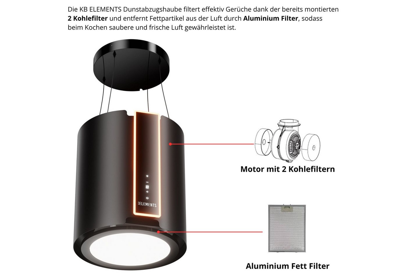 KB Elements Inselhaube mit Fernbedienung, 1000 m³/h Fernbedienung, 1000 m³/h Saugleistung Bild 4