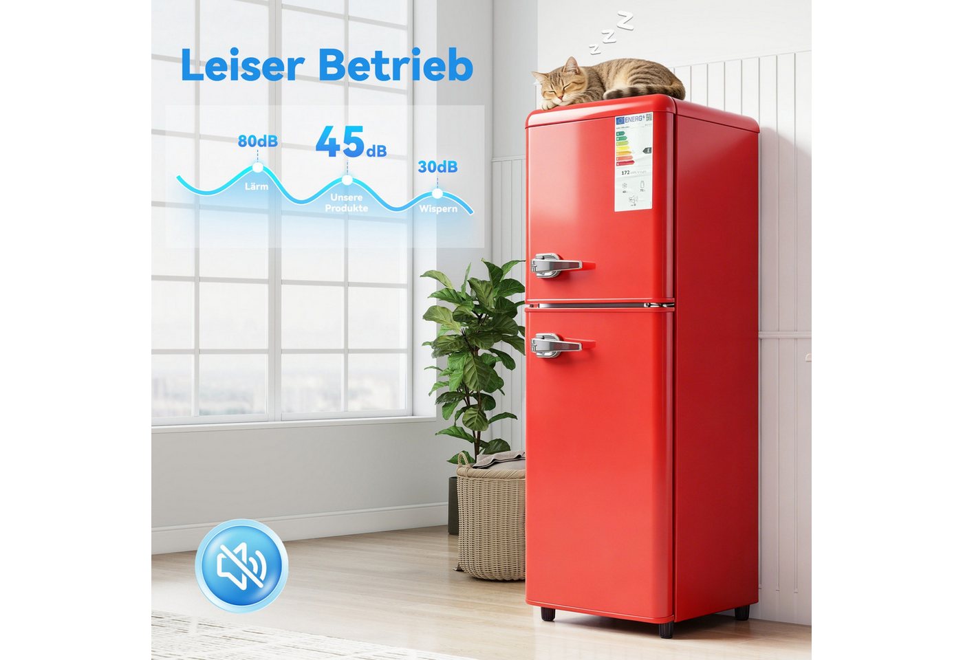 Blossom Kühlschrank 112L BCD-112R, 114.5 cm hoch, 41 cm breit, 7 Temperaturstufen LED für Küche Büro Wohnzimmer Bild 3