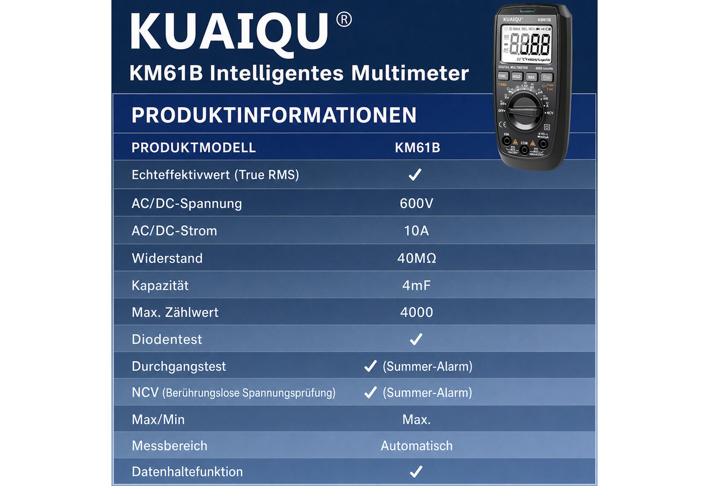 BBWL Multimeter 600V AC/DC mit NCV, LED-Taschenlampe und LCD-HOLD, für sichere Elektrodiagnose im Haushalt