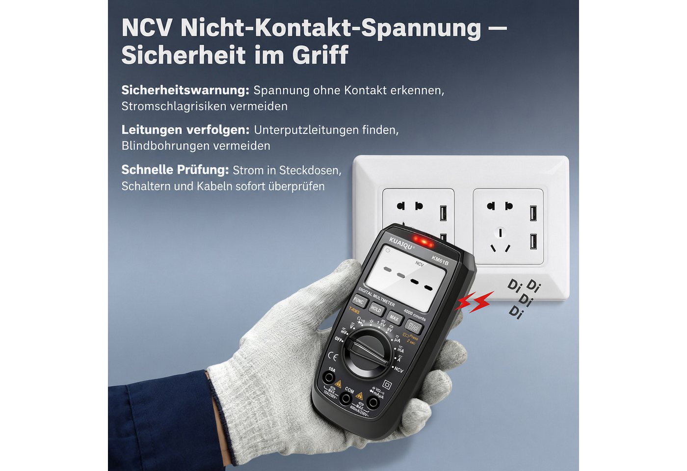 BBWL Multimeter 600V AC/DC mit NCV, LED-Taschenlampe und LCD-HOLD, für sichere Elektrodiagnose im Haushalt Bild 2