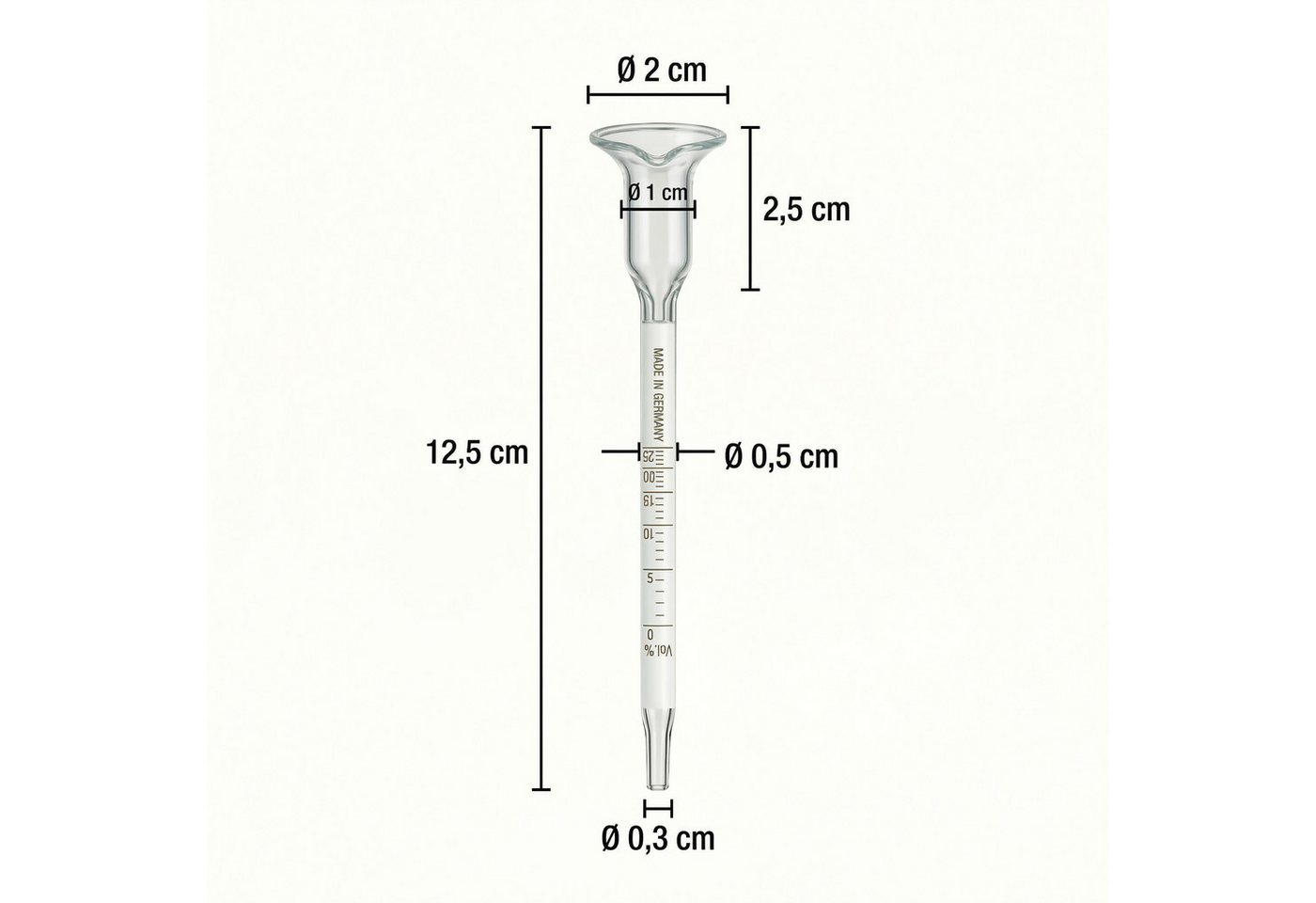 Lantelme Weinthermometer Glas Vinometer 0-25 Vol % Alkoholgehalt Alkoholprozent Wein Schnaps, Deutsche Herstellung, für Bier, Wein Herstellung eigener Getränke Bild 2