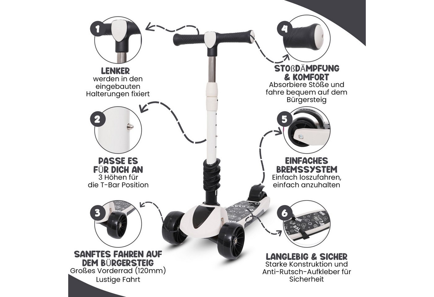 Habib Gruppe Sitzscooter 3in1 Kinderroller mit Sitz und Fußstützen, LED-Räder, Sitz mit Fußstützen, klappbar Bild 2