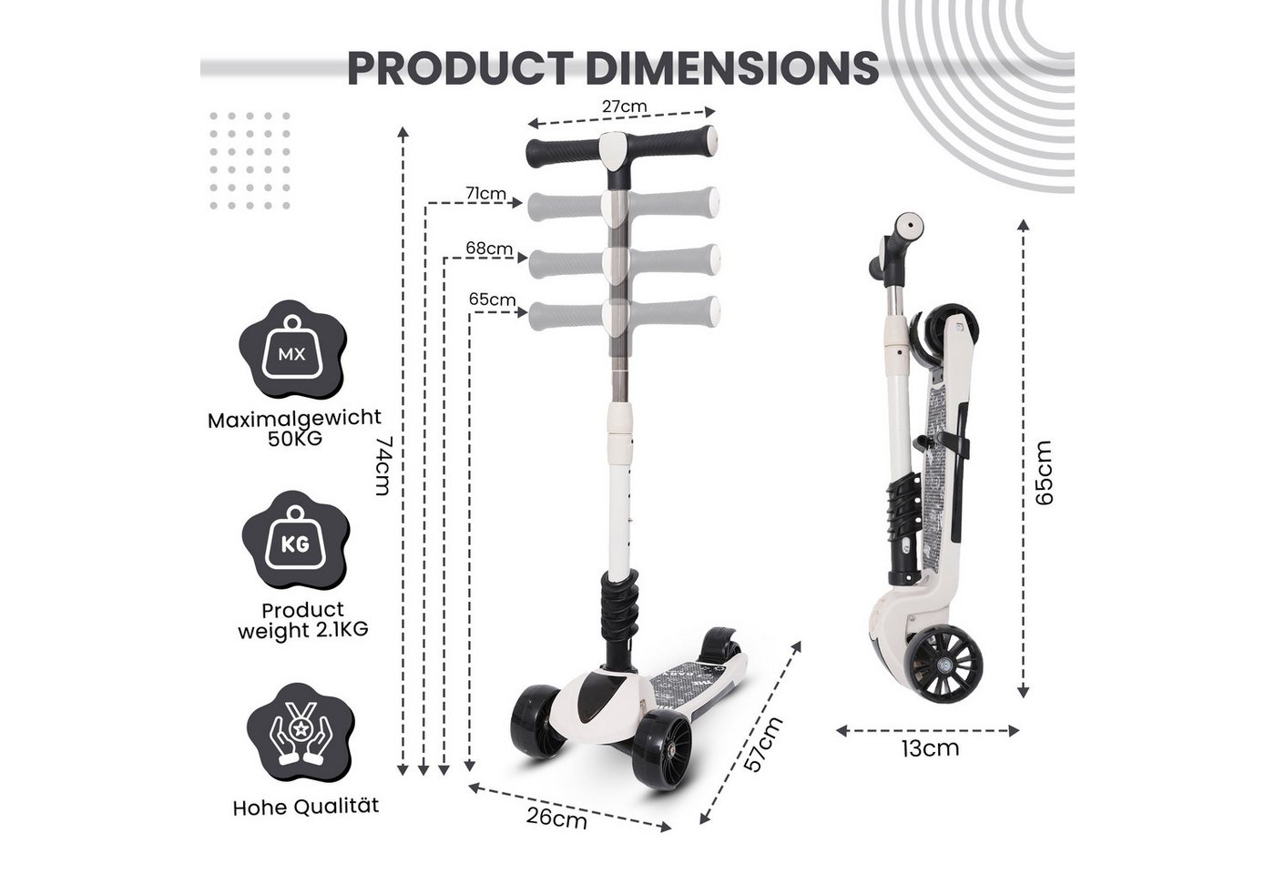 Habib Gruppe Sitzscooter 3in1 Kinderroller mit Sitz und Fußstützen, LED-Räder, Sitz mit Fußstützen, klappbar Bild 3