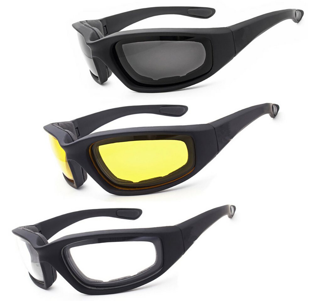 wohnTRAUM24 Motorradbrille Motorradbrille 3 Stück mit Schaumstoffpolster im Inneren, (3-St), Wasser- / Windfeste Brille für Motorradfahren