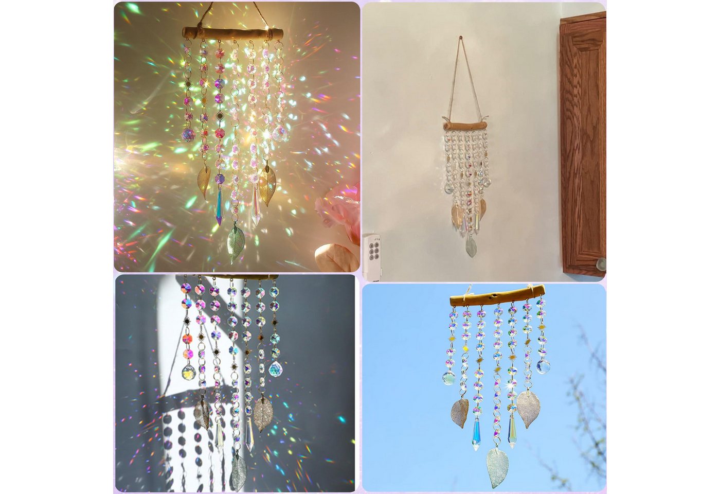 FOUORTUNATE-BEE Windspiel Regenbogen Suncatcher Kristall Anhänger Fensterdeko für Garten Deko, Kristall Sonnenfänger für Fenster, Balkon, Auto und Wohnraum Deko Bild 2