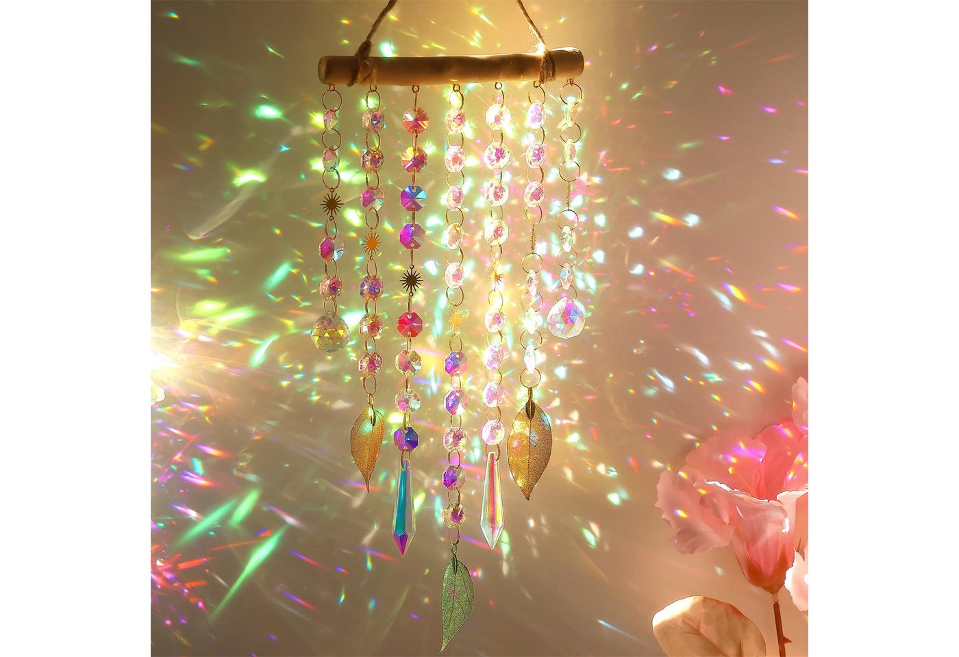 FOUORTUNATE-BEE Windspiel Regenbogen Suncatcher Kristall Anhänger Fensterdeko für Garten Deko, Kristall Sonnenfänger für Fenster, Balkon, Auto und Wohnraum Deko Bild 3