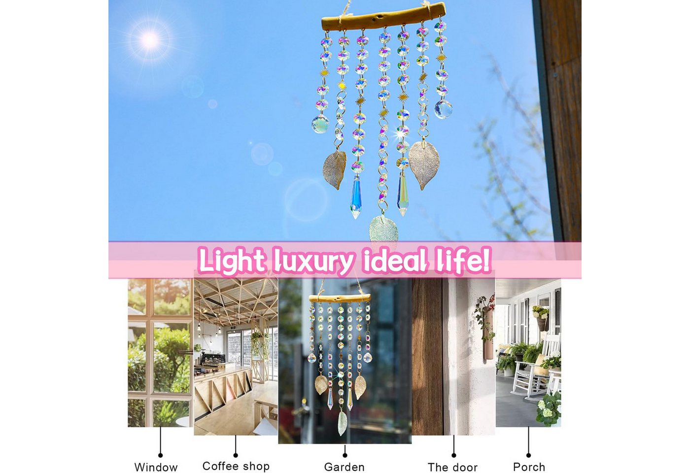 FOUORTUNATE-BEE Windspiel Regenbogen Suncatcher Kristall Anhänger Fensterdeko für Garten Deko, Kristall Sonnenfänger für Fenster, Balkon, Auto und Wohnraum Deko Bild 4