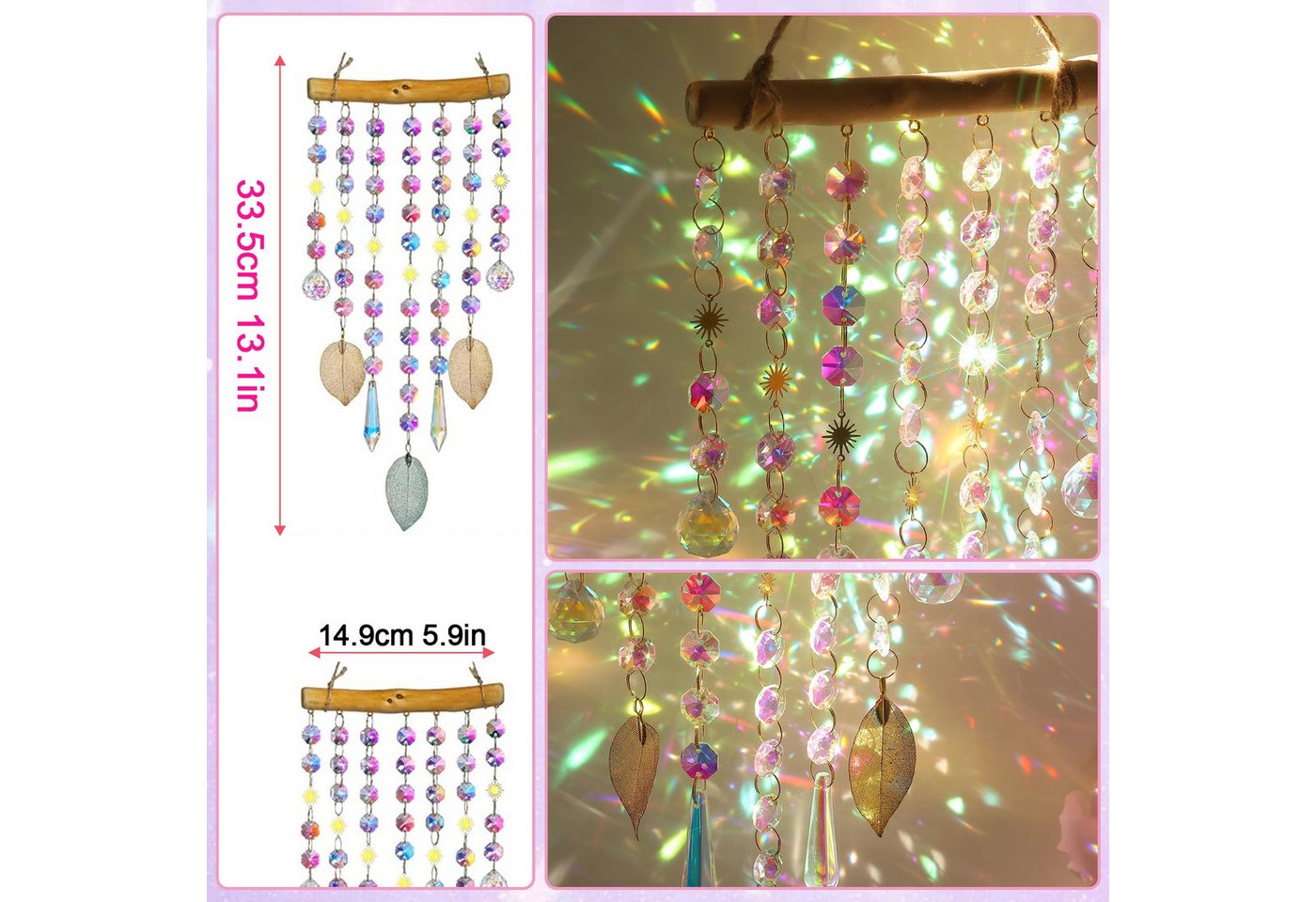 FOUORTUNATE-BEE Windspiel Regenbogen Suncatcher Kristall Anhänger Fensterdeko für Garten Deko, Kristall Sonnenfänger für Fenster, Balkon, Auto und Wohnraum Deko Bild 5