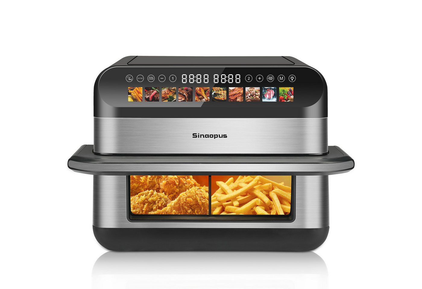 WHEELYOU Heißluftfritteuse 10L XXL Airfryer mit Sichtfenster – Familienessen, Snacks & Meal Prep knusprig garen, 2400 W, 5L+5L Garraum, Touchscreen, 10 Programmen & Trennwand