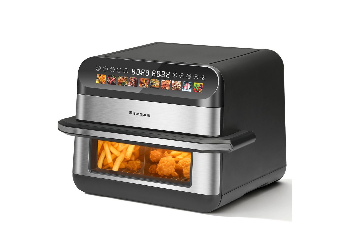 WHEELYOU Heißluftfritteuse 10L XXL Airfryer mit Sichtfenster – Familienessen, Snacks & Meal Prep knusprig garen, 2400 W, 5L+5L Garraum, Touchscreen, 10 Programmen & Trennwand Bild 4