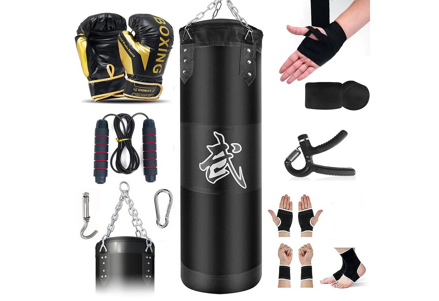 MOPUEA Boxsack Boxsack Sports Boxsack großer Profi Stahlkette Sandsack schwarz 120cm (Hängender Boxsack Set Ungefüllt für Erwachsene Jugend Training), für MMA Muay Thai Karate Taekwondo Training, Oxford-Tuch Bild 5