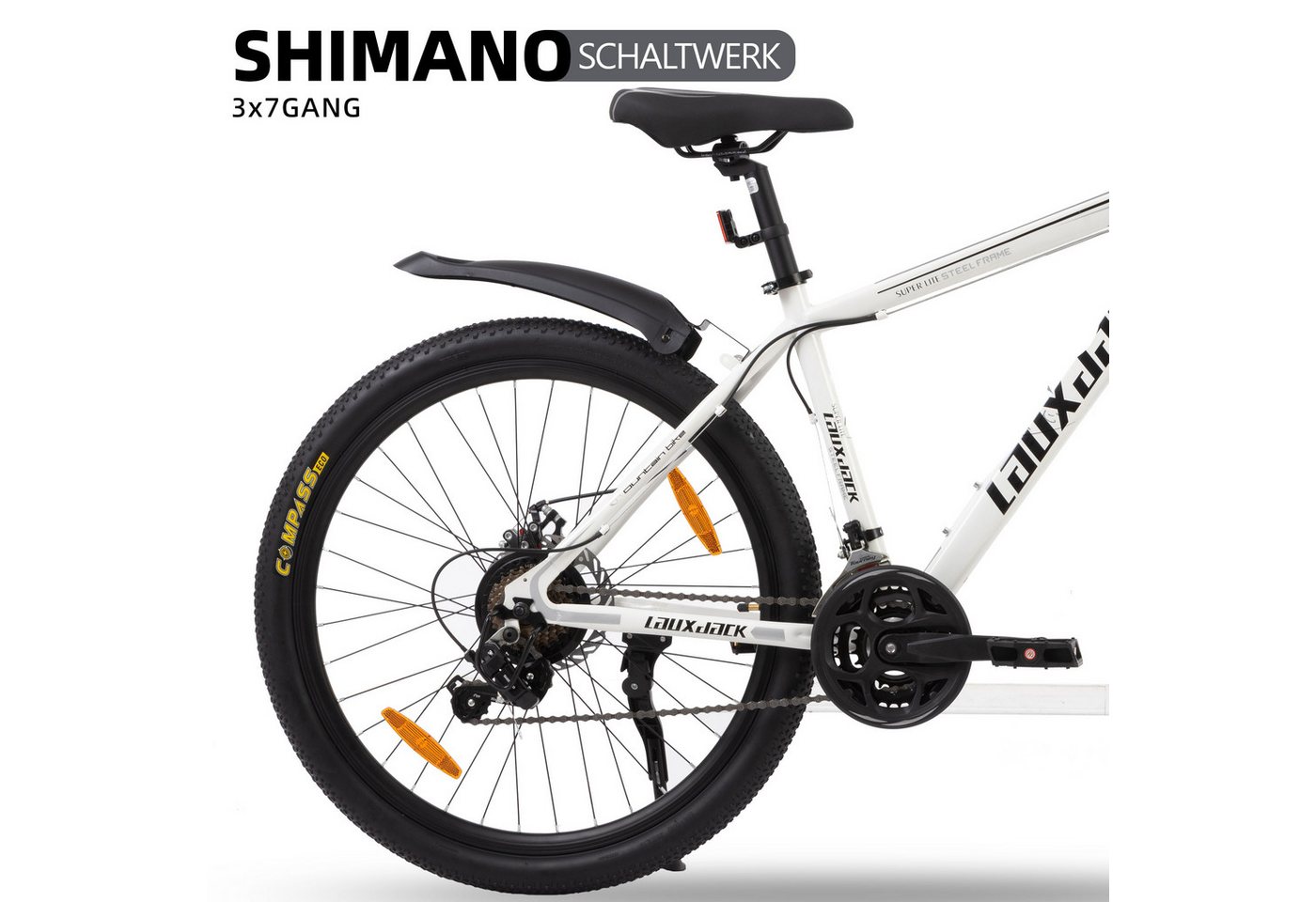Lauxjack Mountainbike 26 Zoll, MTB, Herrenrad, Shimano 21-Gang, Federgabel, Scheibenbremse, 21 Gang Shimano Tourney RD-TY300/200 Schaltwerk, Kettenschaltung, (Set), Fahrrad, Tour, Gelände, Alltag, robust, Offroad-Look Bild 4