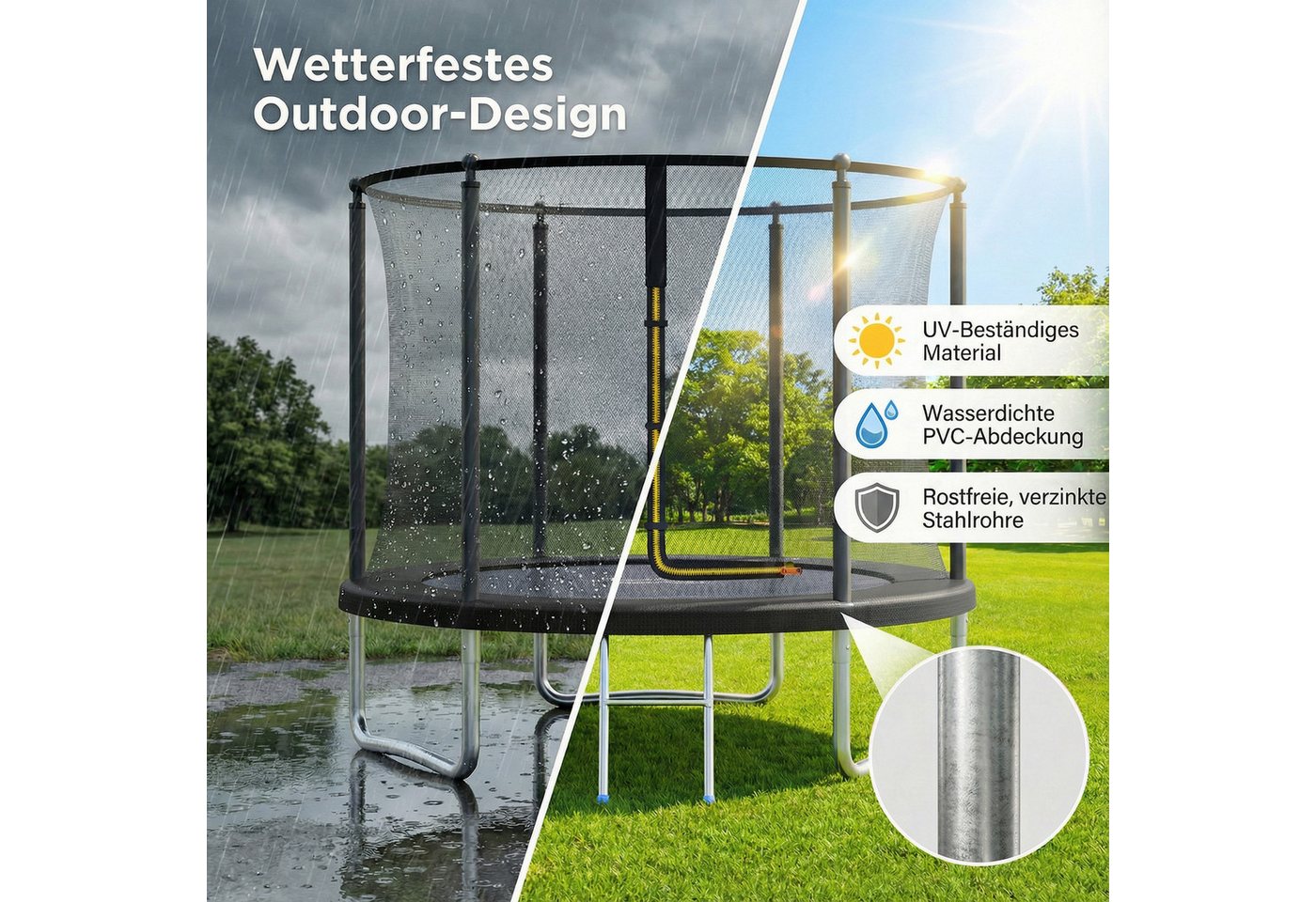 GUNJI Gartentrampolin 183/228/305 cm Garten-Kindertrampolin, max. Belastbarkeit 150KG, Ø 222 cm, (183 cm, (183/ 228/305/366/427 cm, Outdoor-Gartentrampolin mit Sicherheitsnetz, doppelter Schutz mit Schutzmatte)-ostern geschenke)