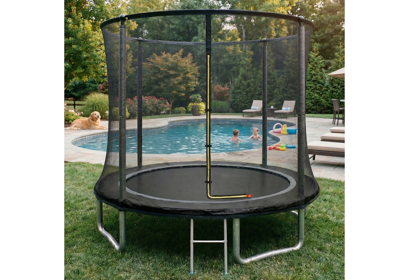 GUNJI Gartentrampolin 183/228/305 cm Garten-Kindertrampolin, max. Belastbarkeit 150KG, Ø 222 cm, (183 cm, (183/ 228/305/366/427 cm, Outdoor-Gartentrampolin mit Sicherheitsnetz, doppelter Schutz mit Schutzmatte)-ostern geschenke) Bild 2