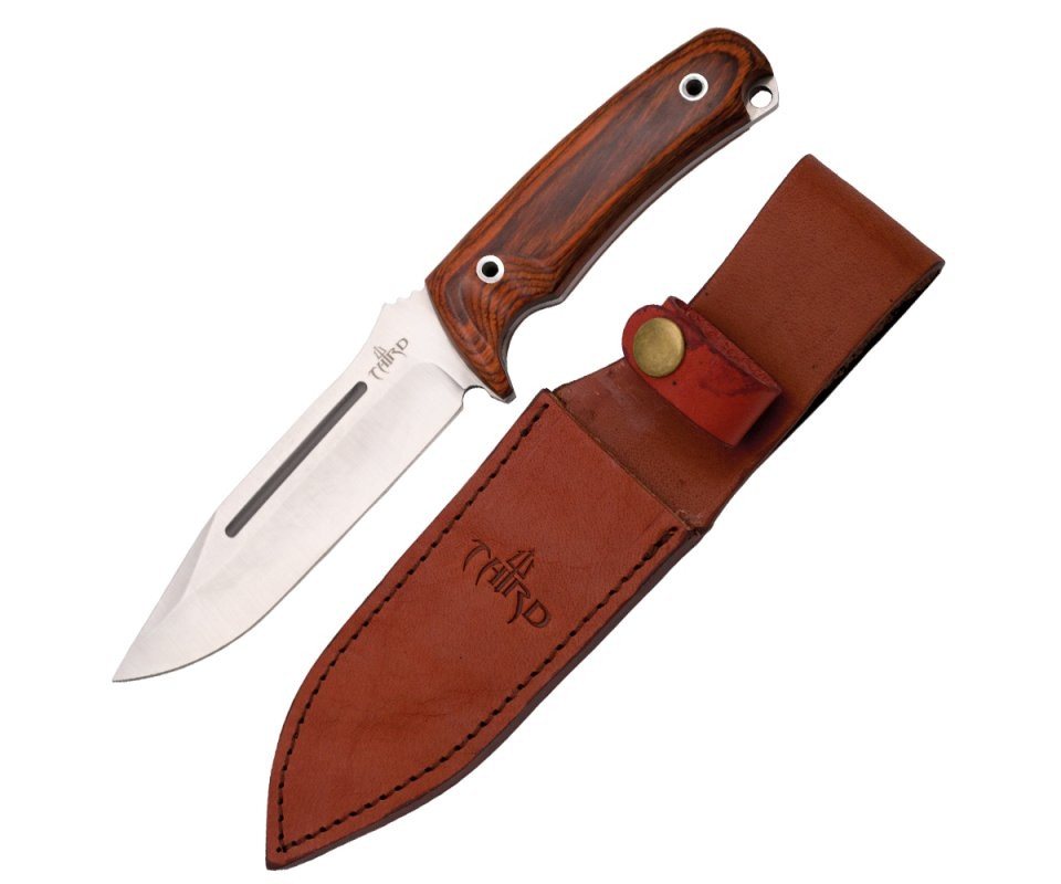 Third Universalmesser Third Jagdmesser mit Pakkaholzgriff, Lederscheide, rfr. Stahl, (2 St), robuster Griff aus Pakkaholz Bild 5