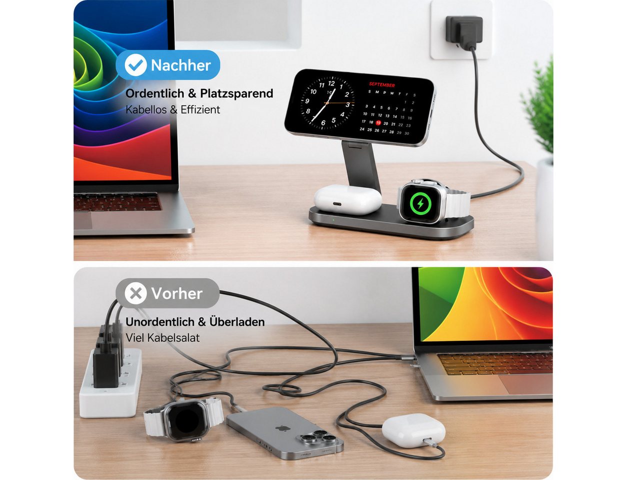 Toomoke Faltbare Qi2 25W 3-in-1 MagSafe Ladestation mit 35W Netzteil Induktions-Ladegerät (Verfügbar für iPhone 17/16/15/14/13/12 Serie, Apple Watch, AirPods, Schnelles Kabelloses Ladegerät Handy Ständer handyhalterung)