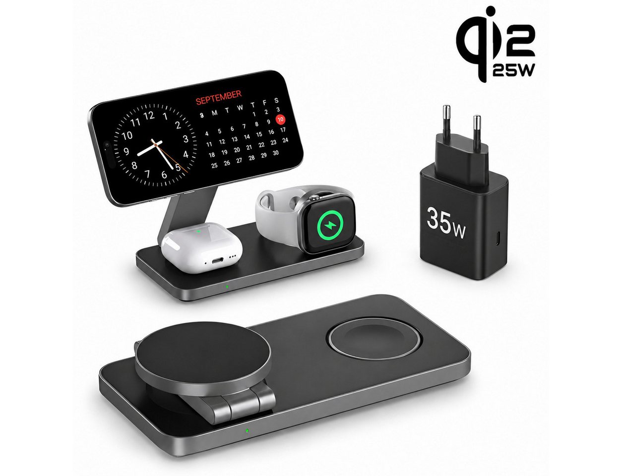 Toomoke Faltbare Qi2 25W 3-in-1 MagSafe Ladestation mit 35W Netzteil Induktions-Ladegerät (Verfügbar für iPhone 17/16/15/14/13/12 Serie, Apple Watch, AirPods, Schnelles Kabelloses Ladegerät Handy Ständer handyhalterung) Bild 4