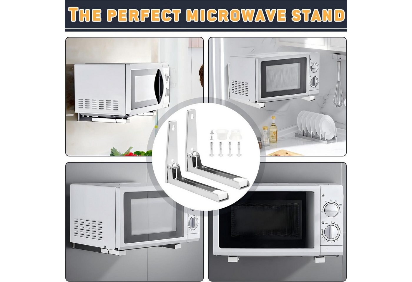 Toomoke Mikrowellen-Wandhalterung Ausziehbar 23-40cm Tragkraft Universal Mikrowellenhalterung, (Mikrowellenhalterung für Wandmontage Längen, Silberfarben, Edelstahl für Backofen, Grill)