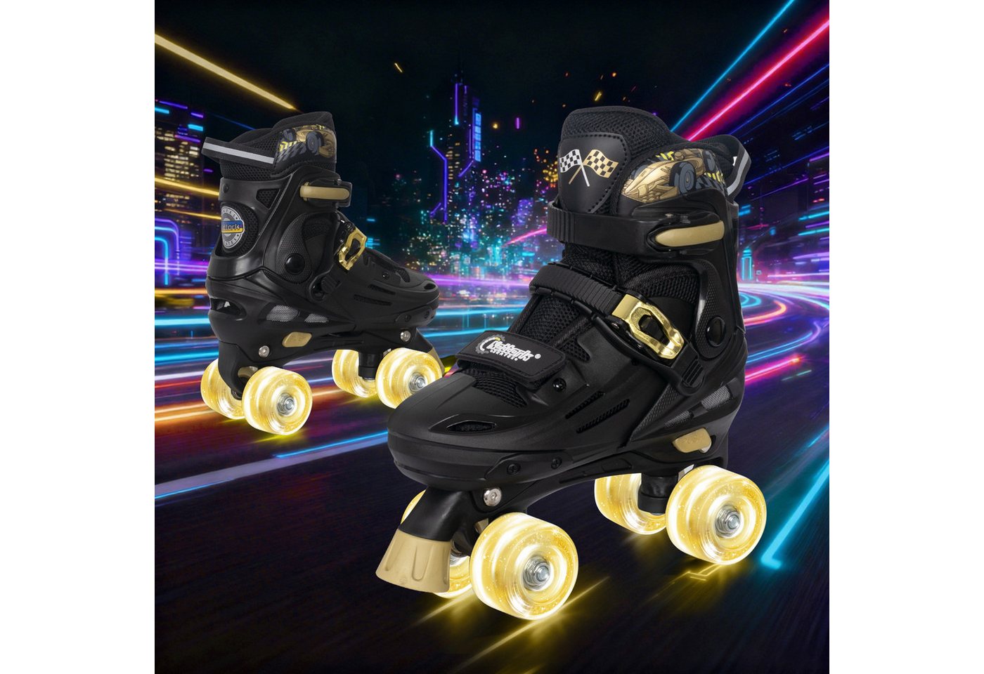 Nattork Rollschuhe Kinder Verstellbar, mit LED-Rädern, Quad Roller Skates Jungen Mädchen, Rennwagen Design, 4 Größen verstellbar, ABEC-7 Lager