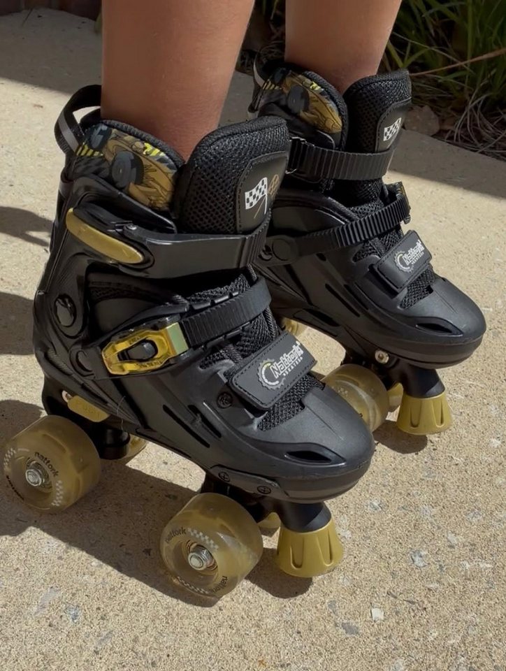 Nattork Rollschuhe Kinder Verstellbar, mit LED-Rädern, Quad Roller Skates Jungen Mädchen, Rennwagen Design, 4 Größen verstellbar, ABEC-7 Lager Bild 3