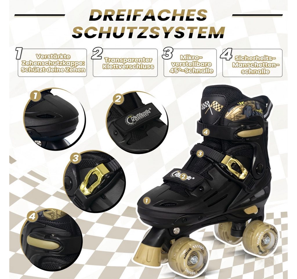 Nattork Rollschuhe Kinder Verstellbar, mit LED-Rädern, Quad Roller Skates Jungen Mädchen, Rennwagen Design, 4 Größen verstellbar, ABEC-7 Lager Bild 5