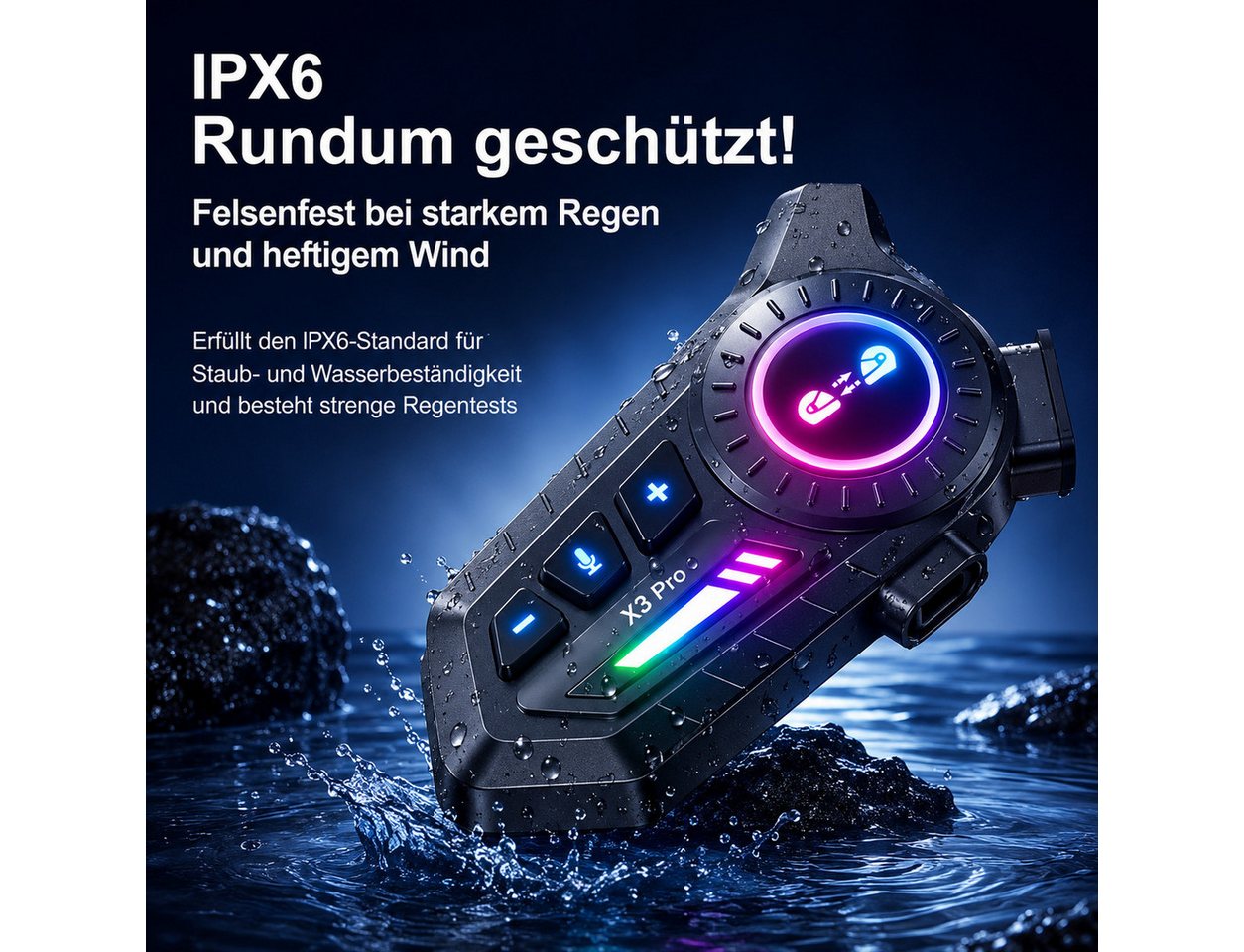 Fyrove Motorradhelm Helm Headset,Motorrad Bluetooth Headset mit 1000mah IP67 wasserdicht, Motorrad Intercom Headset,Einseitiger Kopfhörer,Bluetooth-Kopfhörer Bild 3