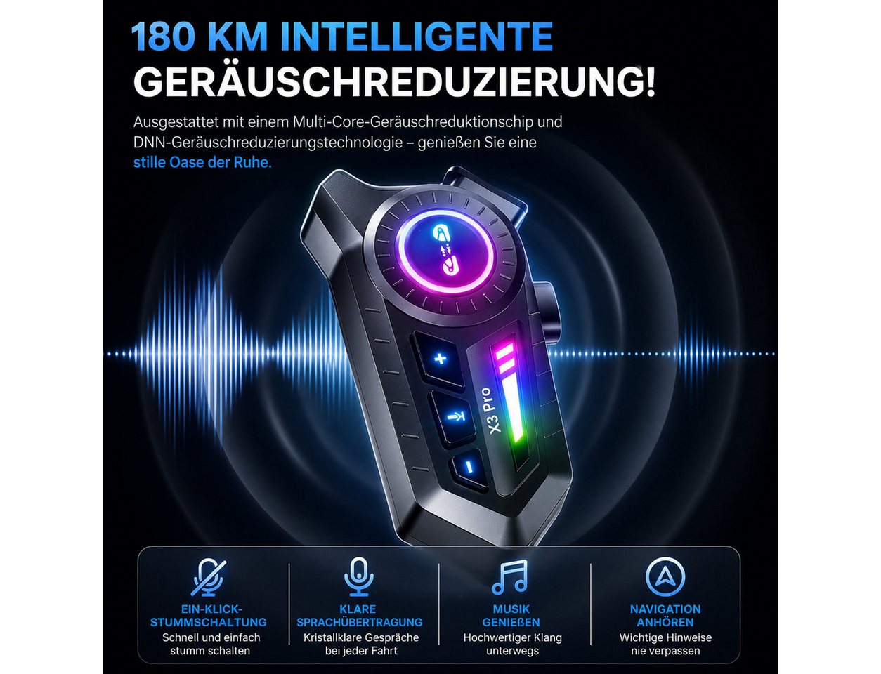 Fyrove Motorradhelm Helm Headset,Motorrad Bluetooth Headset mit 1000mah IP67 wasserdicht, Motorrad Intercom Headset,Einseitiger Kopfhörer,Bluetooth-Kopfhörer Bild 5