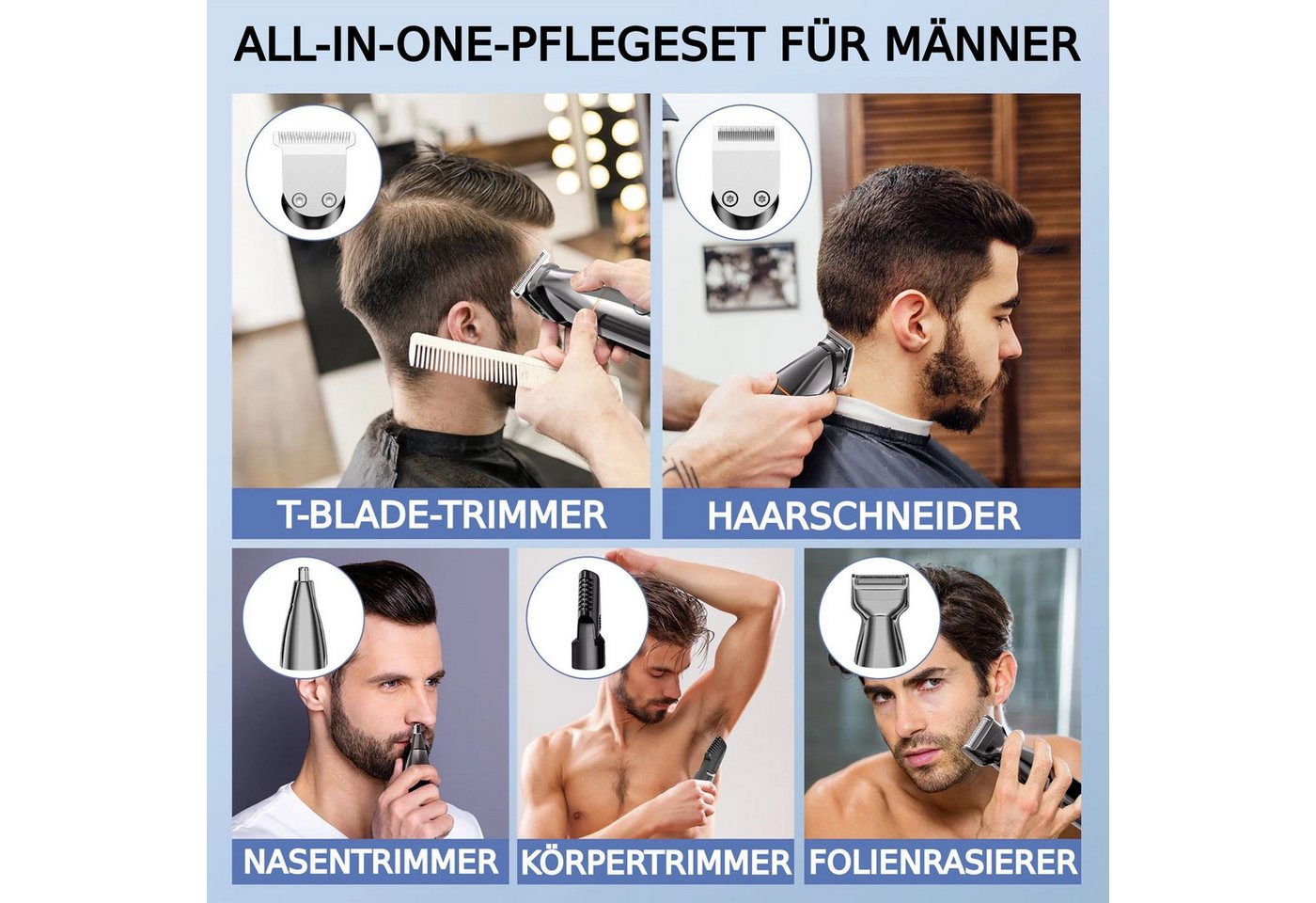 Toomoke Haarschneider 5-in-1 Haarschneider Set,Barttrimmer,Bartschneider,Elektrorasierer, 100% wasserdicht,LED-Anzeige, Lange Standbyzeit Bild 3