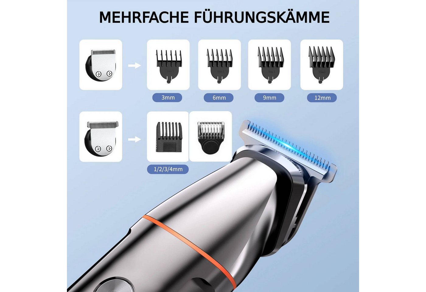 Toomoke Haarschneider 5-in-1 Haarschneider Set,Barttrimmer,Bartschneider,Elektrorasierer, 100% wasserdicht,LED-Anzeige, Lange Standbyzeit Bild 4