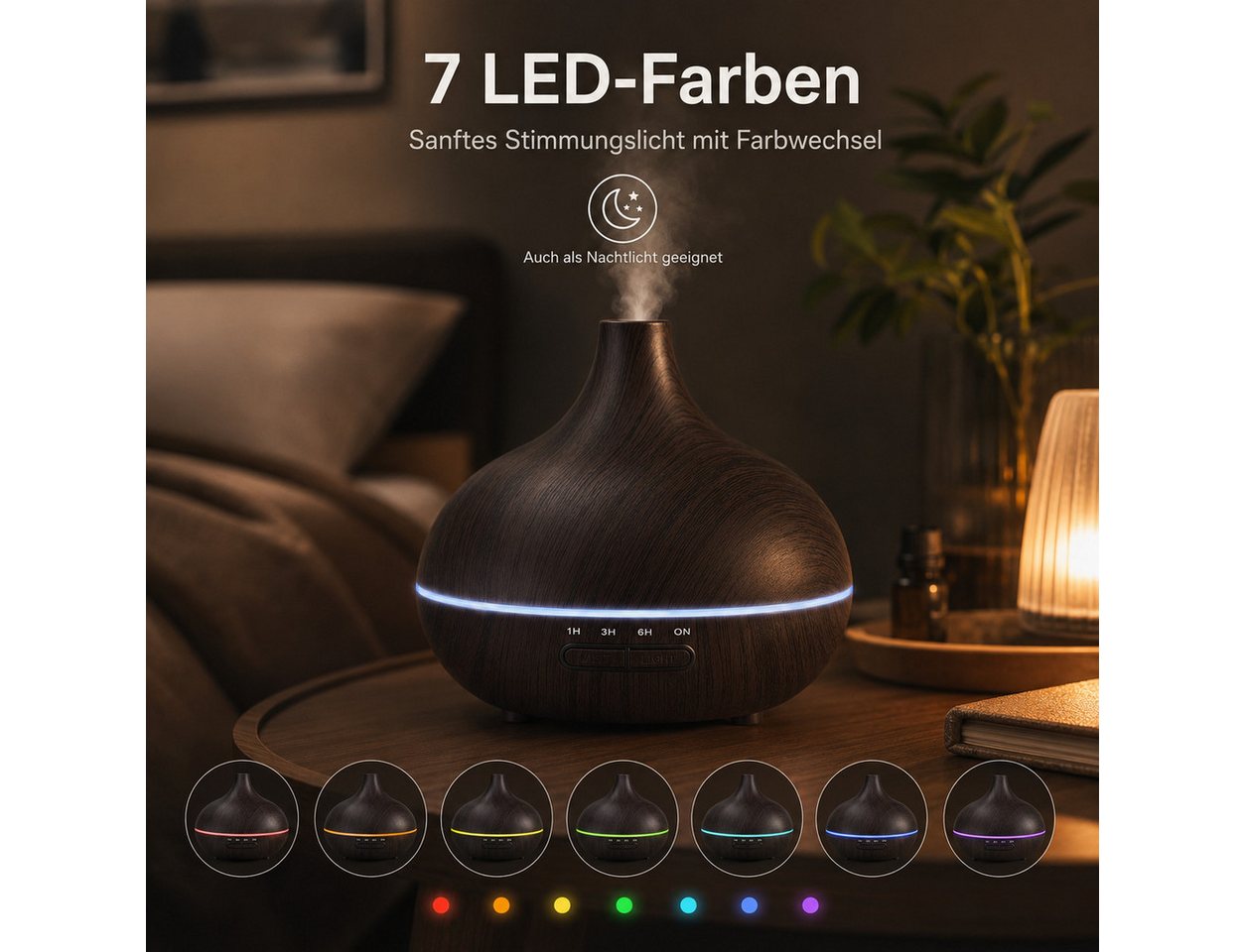 Toomoke Diffuser 550 ml Aroma-Luftbefeuchter mit Ultraschall & Fernbedienung, 0,55 l Wassertank, 7 Farben LED, Timer 1/3/6 h, Auto-Abschaltung, bis 15 Std. Bild 3