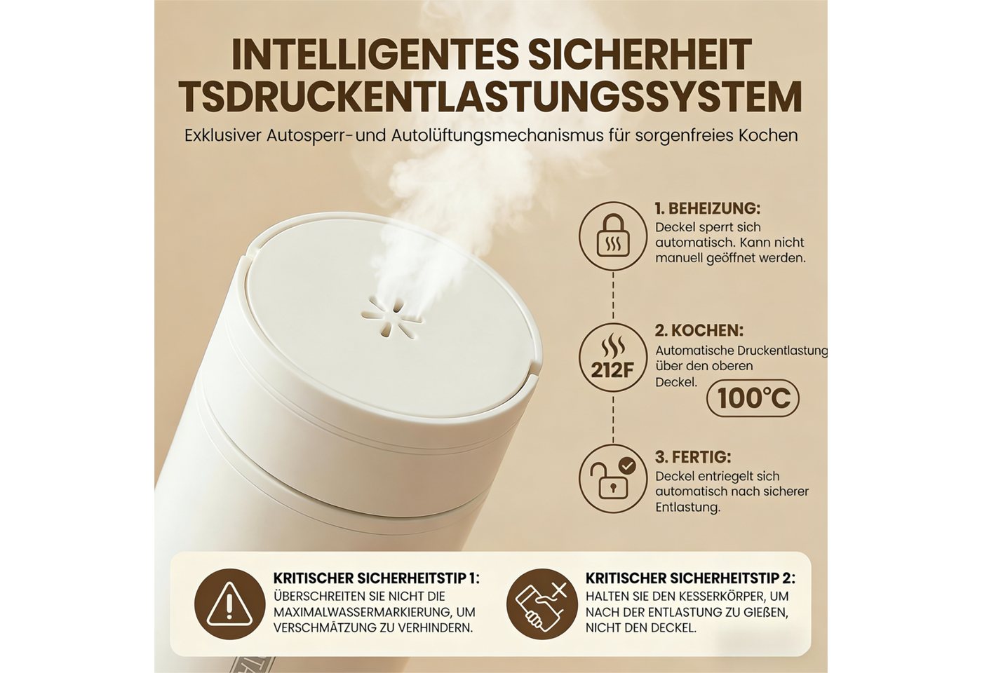 Toomoke Wasserkocher Tragbarer Wasserkocher,Reise-Wasserkocher,Thermobecher,Edelstahl, 300 W, 220V,500ml,Teekanne,Heizbecher,LCD-Temperaturanzeige,Geschenkset Bild 5