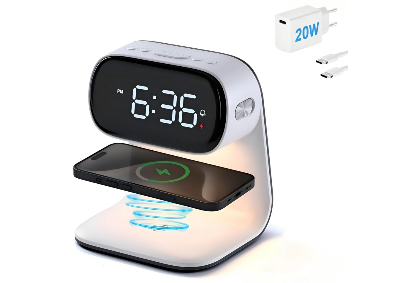 Toomoke 3 in 1 Kabellose Ladestation 15W mit Digitaluhr und Nachtlicht Induktions-Ladegerät (für iPhone, Samsung,Apple Watch, AirPods,Other Qi-Certitied iPhone, 3 Helligkeitsstufen) Bild 3