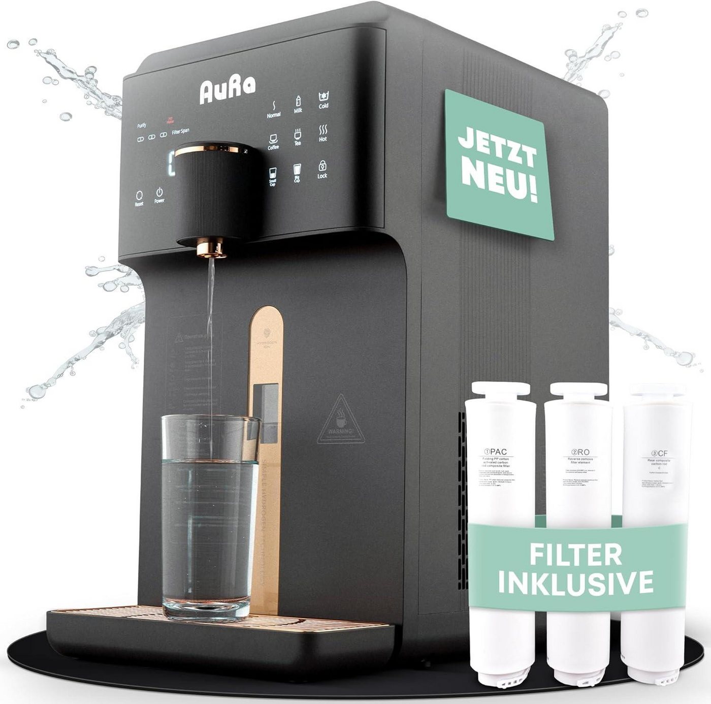 AORA Osmoseanlage AURA W23 Tank Schwarz - Auftisch-Osmoseanlage ohne Wasseranschluss, Umkehrosmose ohne Installation, ideal für Mietwohnung & Büro Bild 2