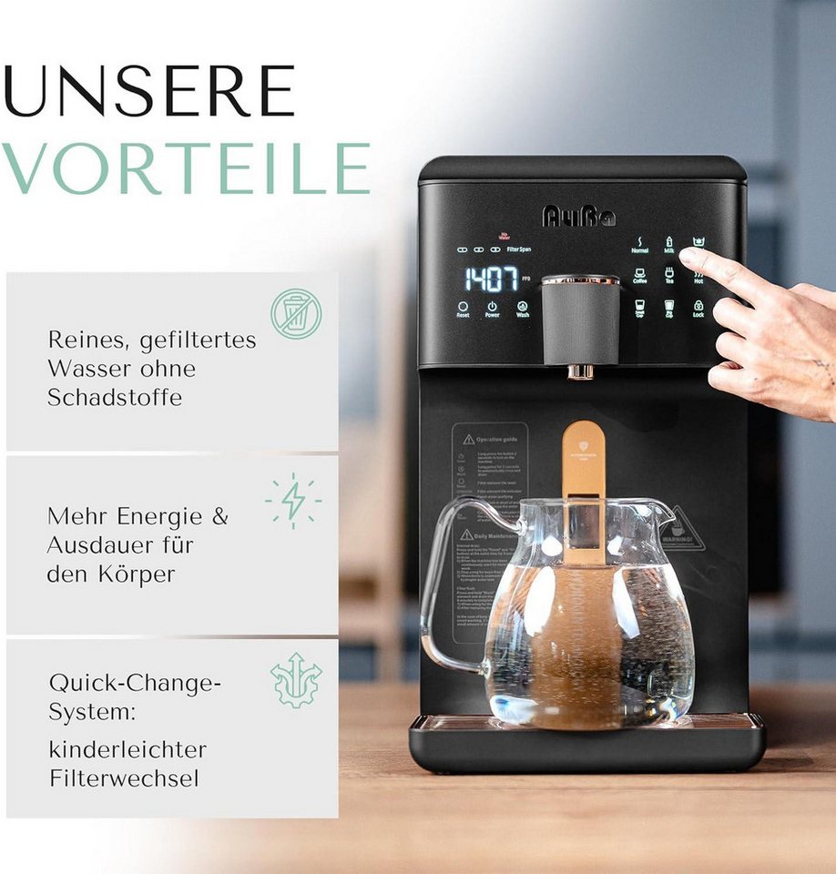 AORA Osmoseanlage AURA W23 Tank Schwarz - Auftisch-Osmoseanlage ohne Wasseranschluss, Umkehrosmose ohne Installation, ideal für Mietwohnung & Büro Bild 3