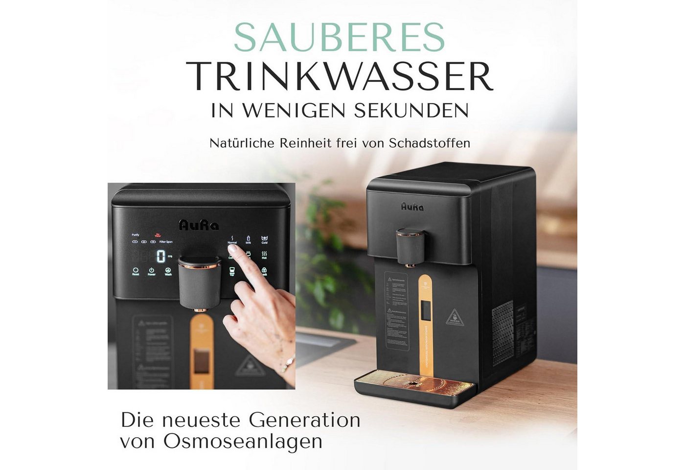 AORA Osmoseanlage AURA W23 Tank Schwarz - Auftisch-Osmoseanlage ohne Wasseranschluss, Umkehrosmose ohne Installation, ideal für Mietwohnung & Büro Bild 4