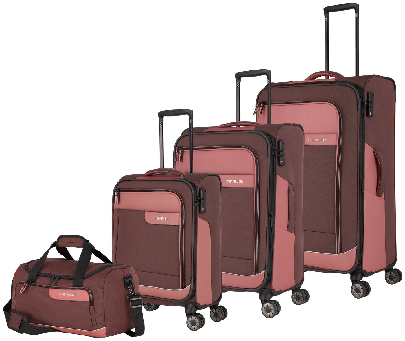 travelite Trolleyset VIIA S/M/L und Reisetasche, 4 Rollen, (Set, 4 tlg), Kofferset Reisegepäck mit erweiterbarem Volumen und TSA Schloss