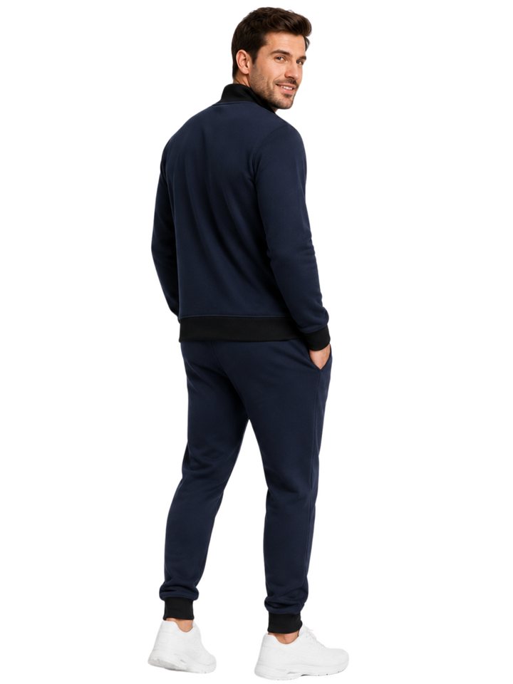 L.gonline Jogginganzug Herren Trainingsanzug Freizeitanzug ohne Kapuze 500A Navy XL (2-tlg., Zipperjacke und Hose), Fitness Freizeit Casual Bild 3