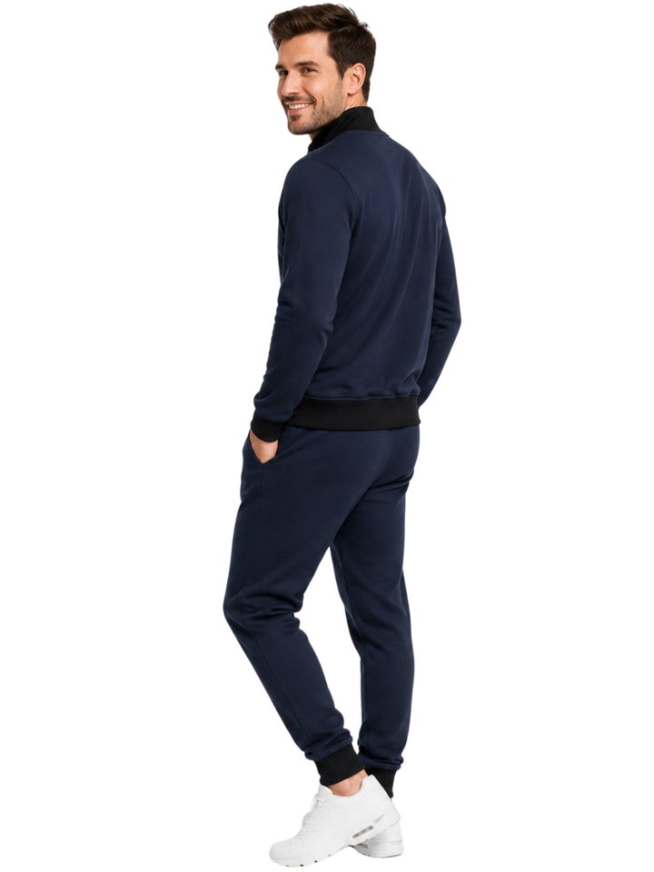 L.gonline Jogginganzug Herren Trainingsanzug Freizeitanzug ohne Kapuze 500A Navy XL (2-tlg., Zipperjacke und Hose), Fitness Freizeit Casual Bild 5