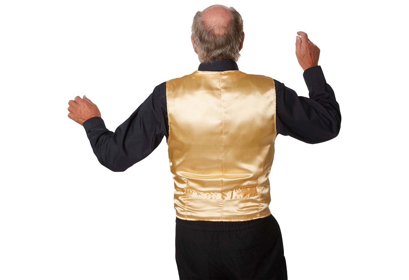 dressforfun Anzugweste Gilet, Hoher Tragekomfort, perfekter Sitz, Herren-Weste einfarbig (Festweste, Konfektionsgröße XL in gold) Vorn mit glitzernden Pailletten, Feiner Glanzstoff auf der Rückseite Bild 2