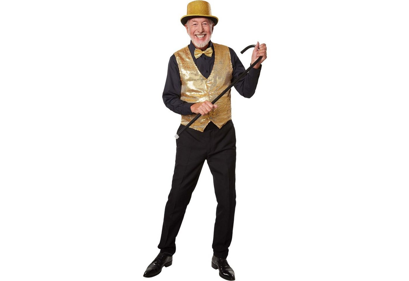 dressforfun Anzugweste Gilet, Hoher Tragekomfort, perfekter Sitz, Herren-Weste einfarbig (Festweste, Konfektionsgröße XL in gold) Vorn mit glitzernden Pailletten, Feiner Glanzstoff auf der Rückseite Bild 5