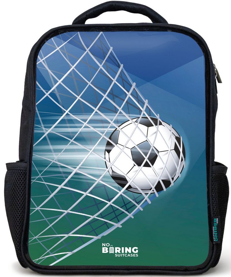 NoBoringSuitcases.com© Rucksack Schwarz - Ball im Tor, Kinderrucksack Schwarz, Schulrucksack, Freizeitrucksack Jungen Mädchen Bild 2